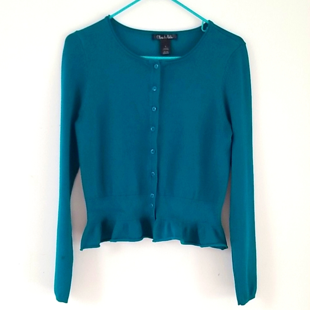 Olivia & Martin Emerald Green Ruffle Hem Cardigan